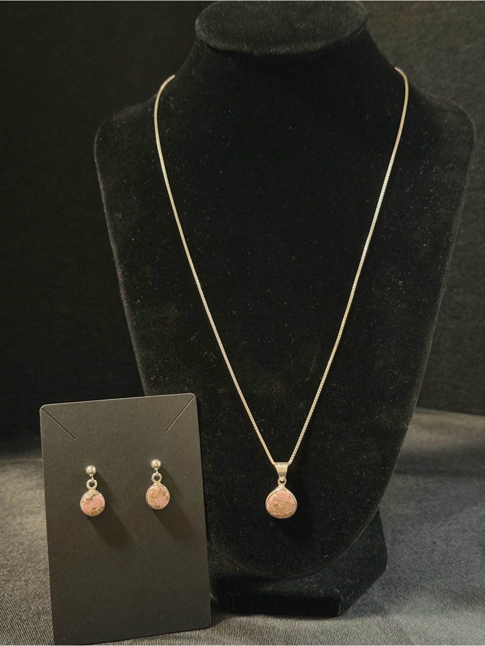 Rick Tolino Sterling & Pink Rhodonite Pendant Necklace with Drop Earrings Set